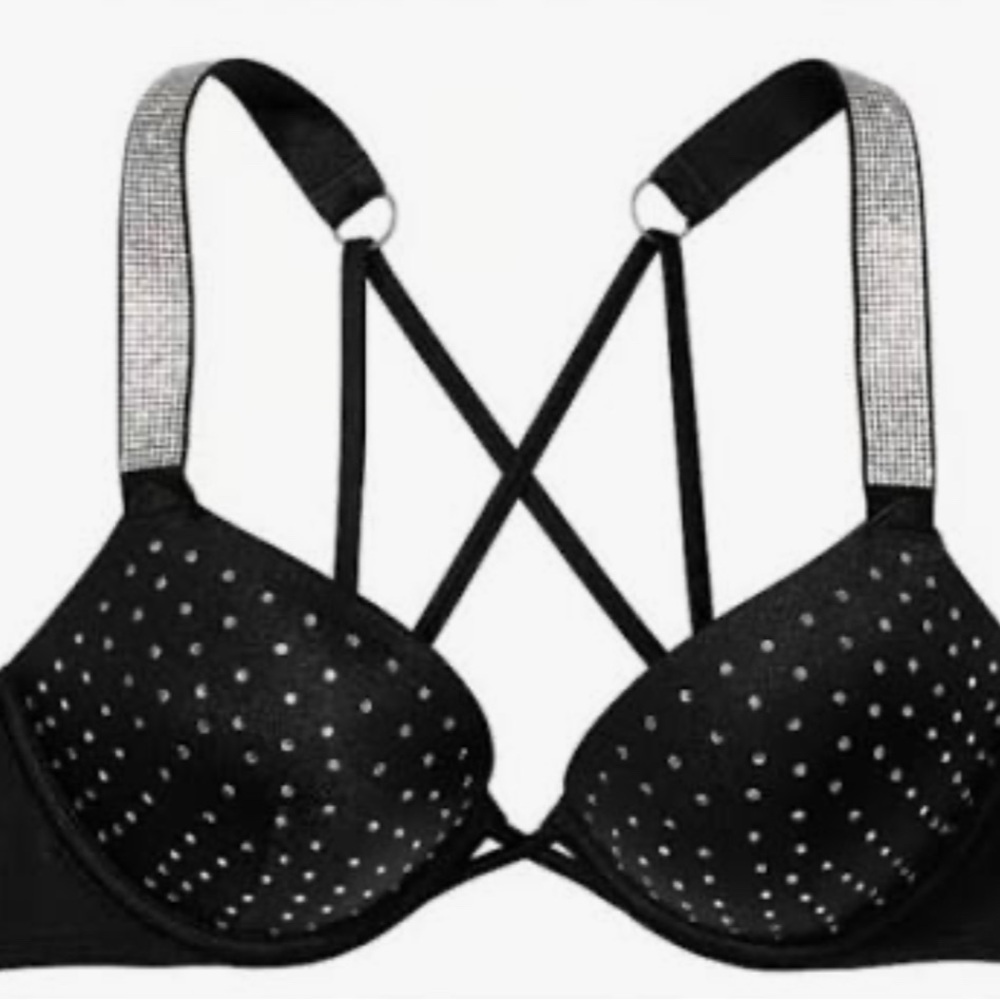 Victoria’s Secret bombshell rhinestone push up padded swim bra bikini 32AA EUC